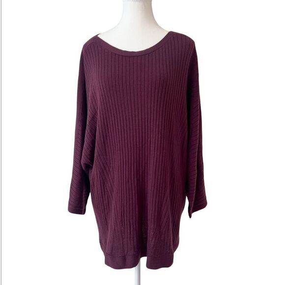 Chico’s Ribbed Pullover Dolman Sweater Size 4 / XXL in Burgundy / Wine - Picture 2 of 7